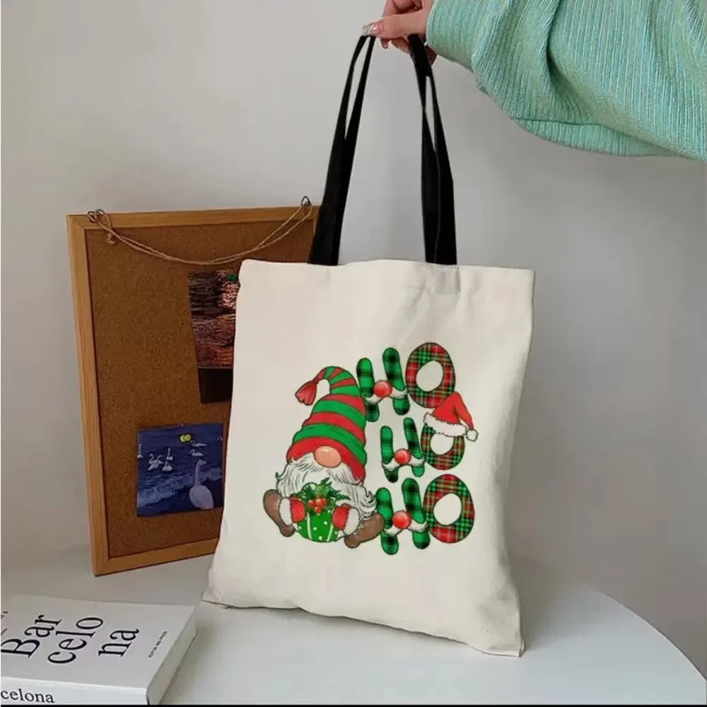 Women's HO HO HO Gnome Santa  Pattern Canvas Tote Bag